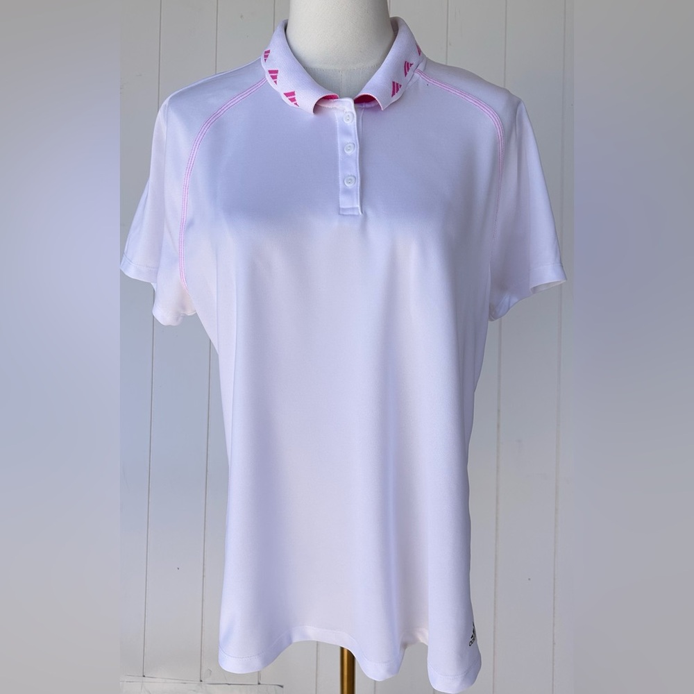 Adidas Women’s Performance Golf Polo Short Sleeves Stretch White/Pink‎ Size XL